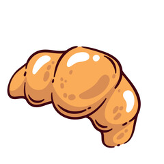 Golden croissant with shiny glaze, classic French pastry in a cartoon doodle style. Tasty breakfast or snack, perfect for bakery branding or menu design. Croissant vector illustration