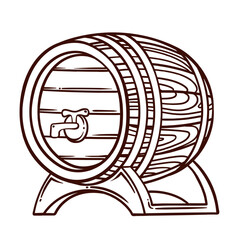 Wooden barrel with tap line icon. Outline hand drawn vintage oak cask for beer or whiskey, wine or rum. Alcohol drink storage, aging, brewery mascot, barrel of cellar icon vector illustration