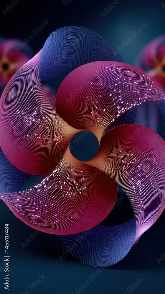 Aufkleber intricate geometric abstraction featuring colorful strands and glowing particles in an elegant spira