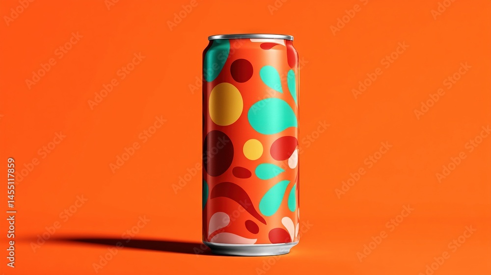 Poster a soda in an orange background with circles and dots on top of it