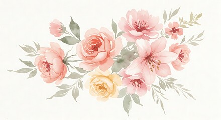 Fototapeta premium Elegant Pastel Flower Bouquet Illustration - Vintage Watercolor Floral Art 
