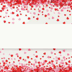 Heartfelt Reverie: A cascade of crimson and rosy hearts descends upon a pristine canvas, crafting a romantic backdrop for heartfelt messages or designs, evoking the spirit of love and affection.