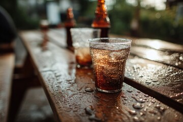 Refreshing Ice-Cold Beverages Glistening in the Warm Sunlight