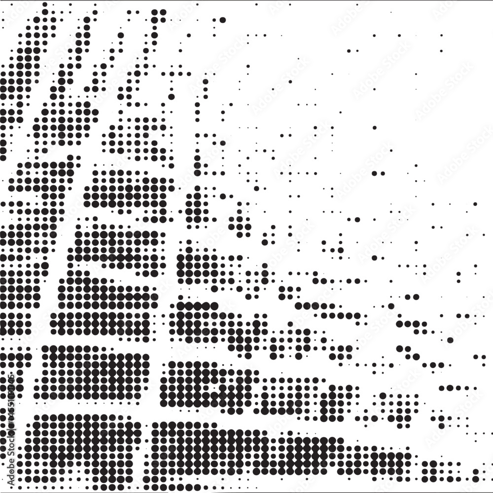 Poster a dense of small dark dots forms a textured abstract landscape.