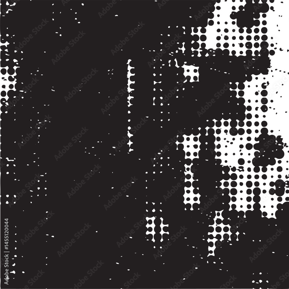 Poster a blurred monochrome portrait showcases a partial human face amidst an array of scattered dots.