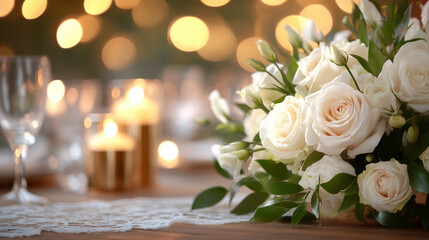 Obraz premium Elegant Wedding Table Setting with Roses and Candlelight 