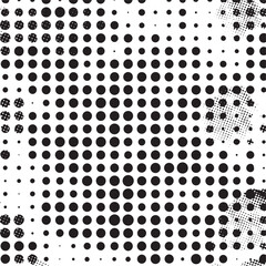 A densely packed monochrome of overlapping circular dots creates an abstract portrait.