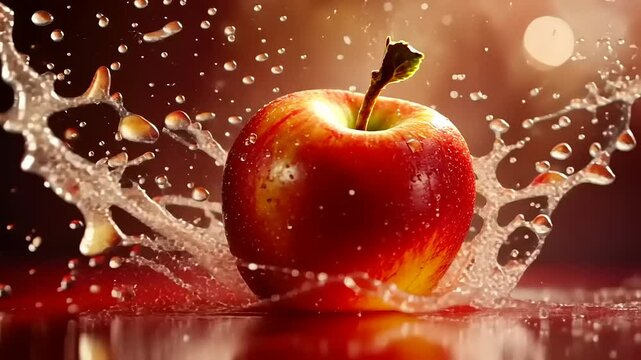 Captivating Splash of a Red Apple in a Dynamic Water Stream