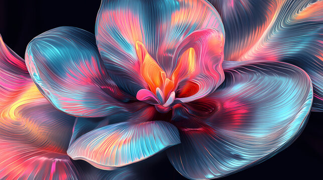 Abstract glitch petals blend distorted floral patterns with digital aesthetics, ideal for modern design. [Gilded Mechanica] | Mech Orchids | engineered petals. Illustration