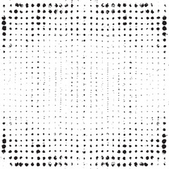 A dense of small scattered black dots forms a gradient across a white background.