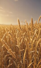 Fototapeta premium Golden wheat swaying gently in bright sunlight, endless horizon , grain, sunlight