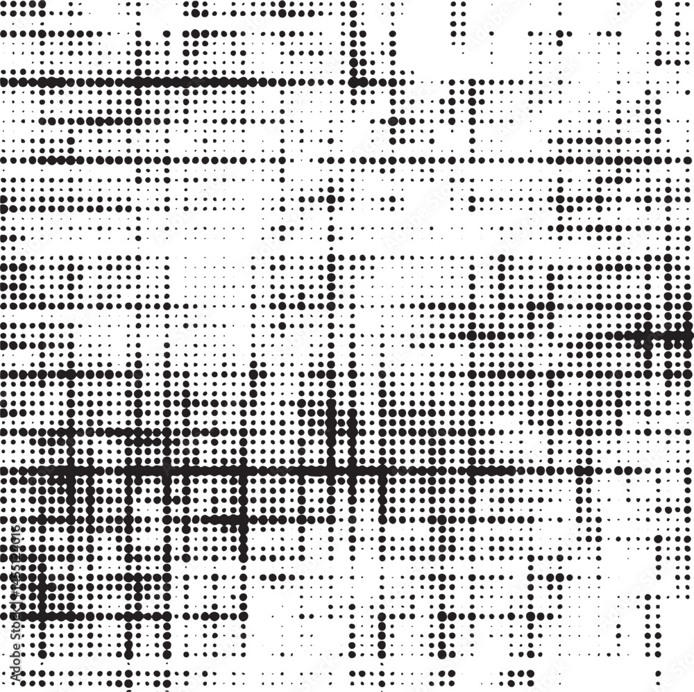Poster a dense patterned grid of numerous small black dots dominates a white background.