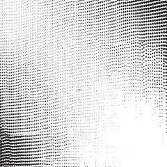 A dynamic textured wave of black dots against a white background.