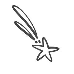 Falling star with trails in doodle style. Sketch shooting star convey motion and whimsy, vector illustration