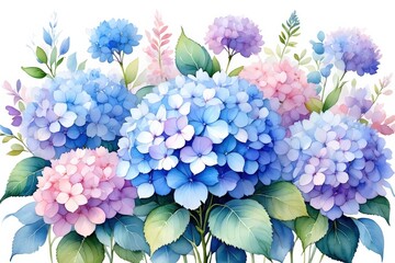 Vibrant blue and pink hydrangeas with lush greenery