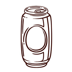 Aluminum beer can line icon. Outline hand drawn metal container with round blank label, beverage pack. Drink, bar mascot, beer or soda water package icon vector illustration