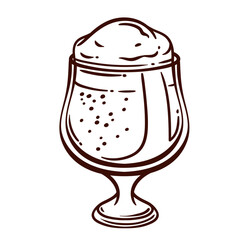 Dark beer cup with foam line icon. Outline hand drawn vintage drink glass, porter or ale pint. October festival, brewing, alcohol mascot, bitter stout craft beer icon vector illustration