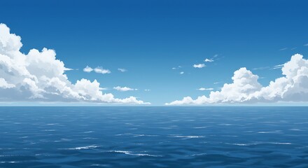 Clear Blue Sky over Ocean - Minimalist Seascape Background
