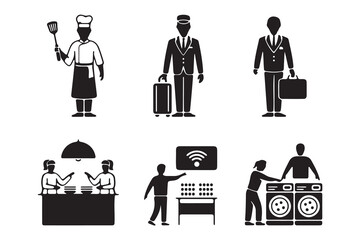 Black and white icons depicting various service industry jobs