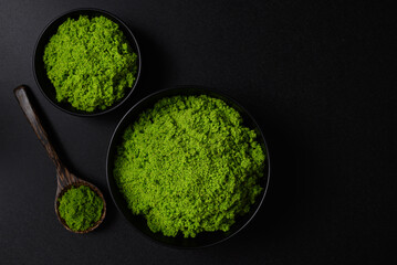 Wolffia or watermeal on black background, Healthy edible small aquatic plant high protein and fiber
