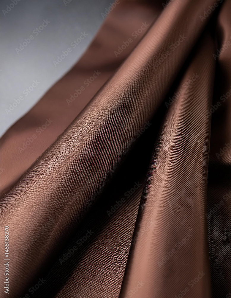 Poster close up of folded brown fabric with a subtle sheen, showing texture and draping.