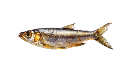 Obraz premium Single Smoked Fish Isolated on White Background Detailed View of a Small Smoked Fish