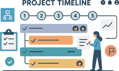 Project timeline. Vector illustration of workflow planning, task delegation, and milestone tracking, for productivity tools, team dashboards, and internal reports