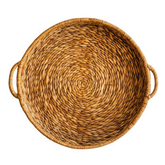 Fototapeta premium Woven basket with handles, top view on transparent background