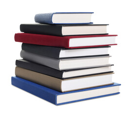 Stack of hardcover books isolated on white