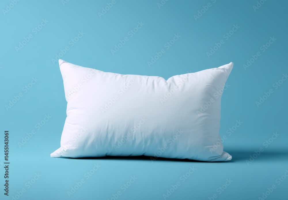 Poster white pillow on turquoise background displaying soft and comfortable textile