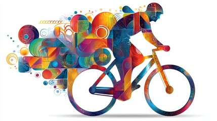 Fototapeta premium Colorful abstract cycling illustration with geometric patterns and dynamic motion
