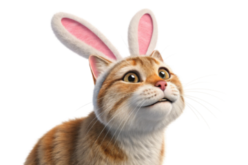 Funny cat with Bunny Ears headband, easter concept, isolated on a transparent background - generated by ai