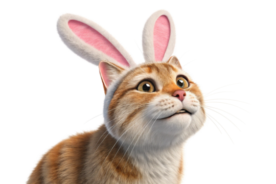 Funny cat with Bunny Ears headband, easter concept, isolated on a transparent background - generated by ai