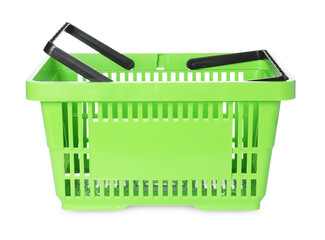 One green shopping basket isolated on white