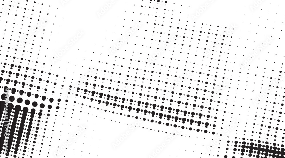 Poster a dense array of small black dots forms a textured against a white background.