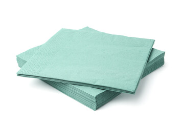 Many green paper handkerchiefs isolated on white