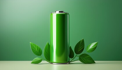 green energy concept glossy green battery on minimalist background