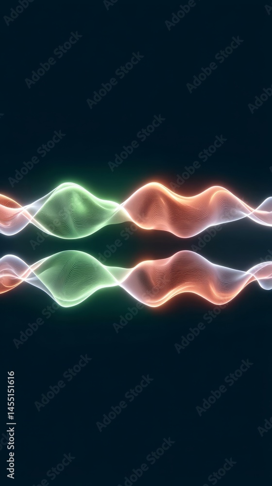 Poster abstract neon waves in symmetric motion on dark background