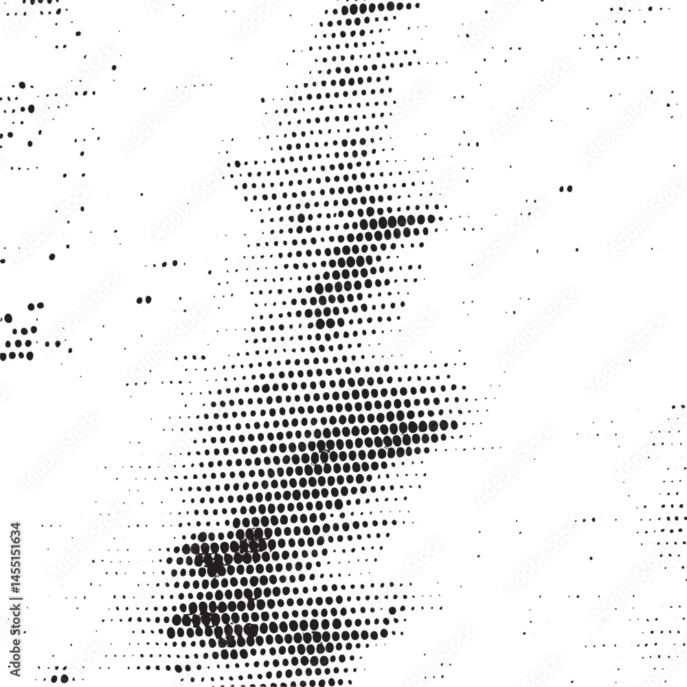 Poster a dense symmetrical of small black dots creates a dynamic abstract form against a white background.