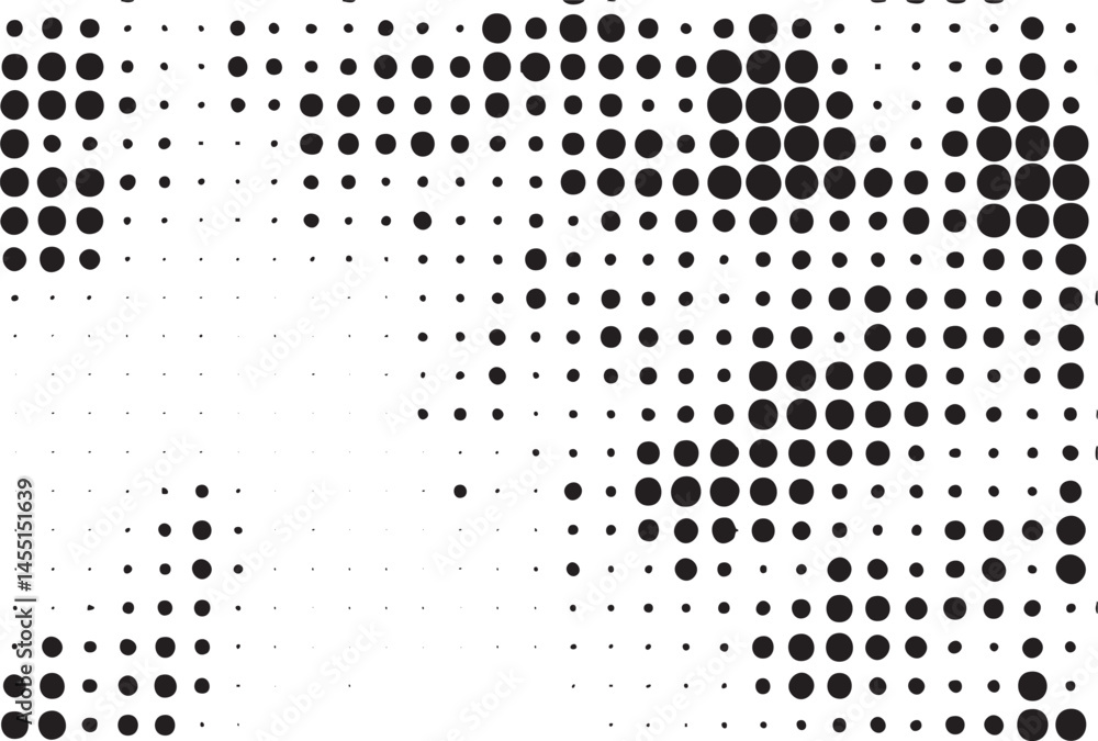 Poster a dynamic black-and-white of numerous circular dots gradually transitions from solid to transparent.
