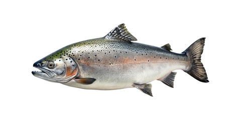 Naklejka premium Closeup view of a large Atlantic salmon fish isolated on transparent background showing detailed scales fins and body