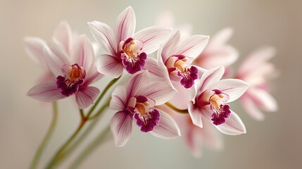 Obraz premium Close-up of a bouquet of flowers against a blurred backdrop, showcasing the details of the flora in sharp focus while the surrounding environment remains hazy