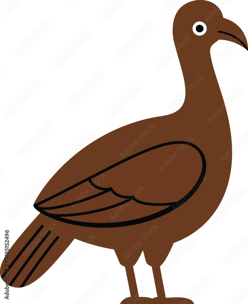 Poster brown bird standing simple vector illustration with clear outlines and minimal style