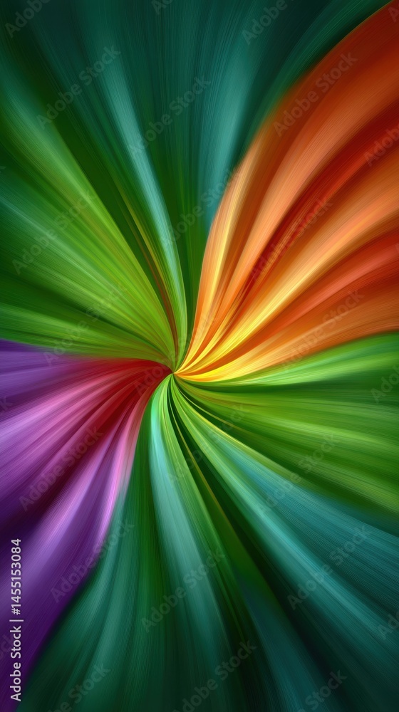 Poster abstract background with multicolored beams emanating from a central point, creating a dynamic and v