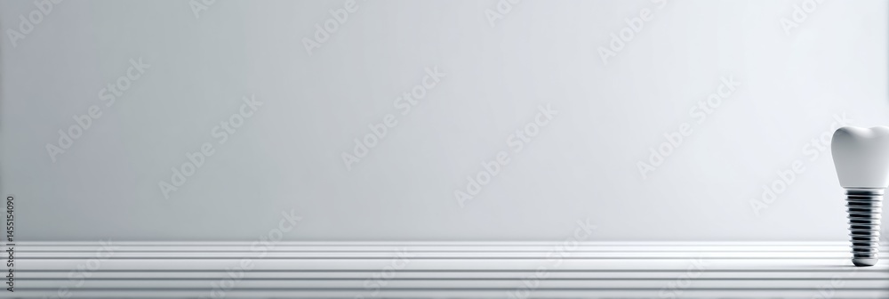 Poster minimalist design featuring a clean tooth implant on a simple surface with ample copy space for dent