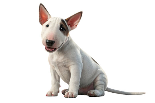 Bull terrier puppy sitting and looking at camera, isolated on transparent background - generated by ai