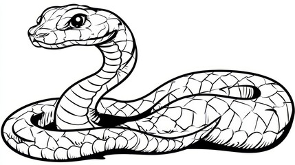Fototapeta premium Black and white snake illustration with detailed scales