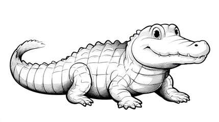 Smiling cartoon crocodile sketch with detailed outline and shaded textures