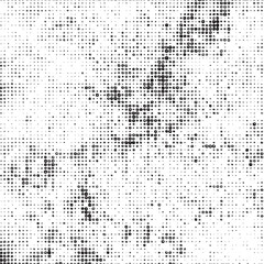 A grayscale portrait of a woman appears within a scattered of dots.