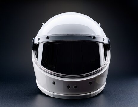 futuristic white space helmet with black visor on dark background